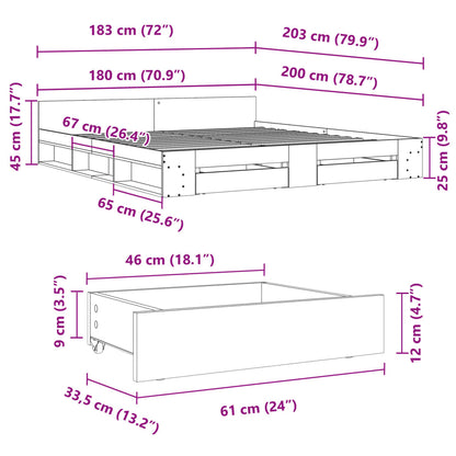 Bed Frame with Drawers without Mattress Concrete Grey 180x200 cm Super King