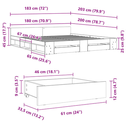 Bed Frame with Drawers without Mattress Smoked Oak 180x200 cm Super King