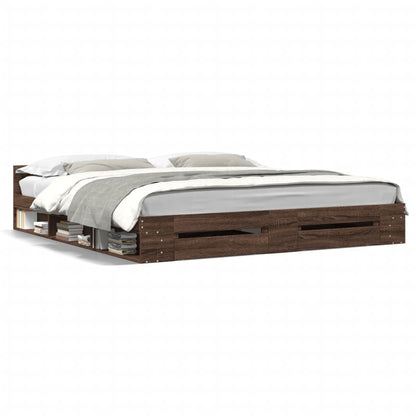 Bed Frame with Drawers without Mattress Brown Oak 180x200 cm Super King