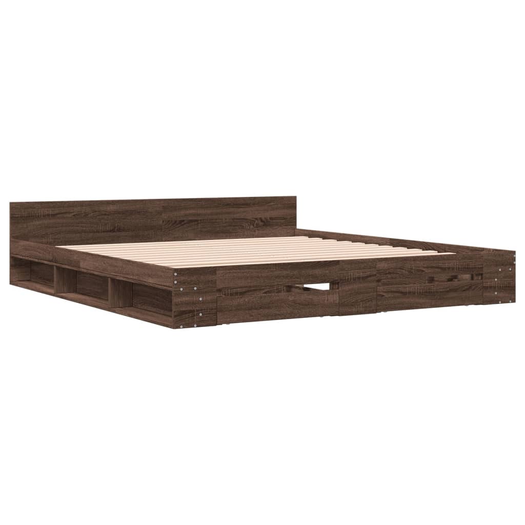 Bed Frame with Drawers without Mattress Brown Oak 180x200 cm Super King