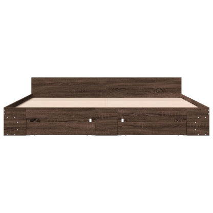 Bed Frame with Drawers without Mattress Brown Oak 180x200 cm Super King