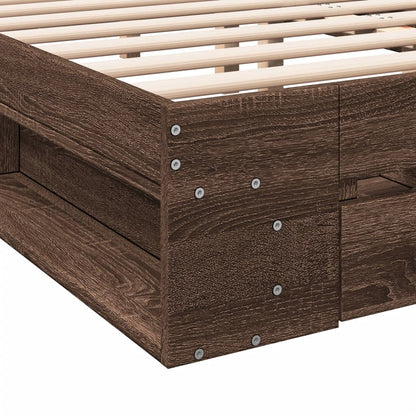 Bed Frame with Drawers without Mattress Brown Oak 180x200 cm Super King