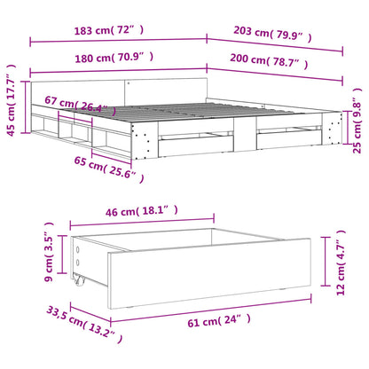 Bed Frame with Drawers without Mattress Brown Oak 180x200 cm Super King