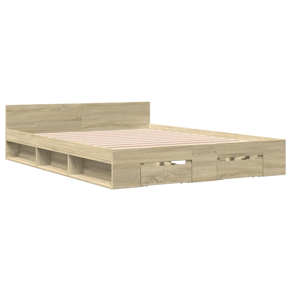 Bed Frame with Drawers Sonoma Oak 160x200 cm Engineered Wood