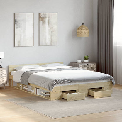 Bed Frame with Drawers Sonoma Oak 160x200 cm Engineered Wood