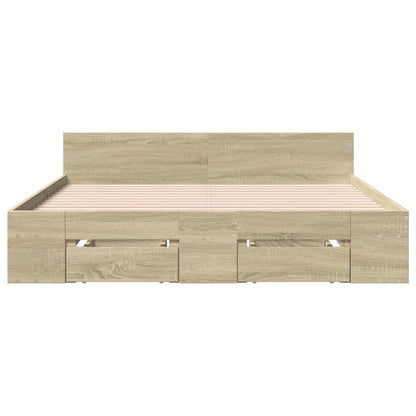 Bed Frame with Drawers Sonoma Oak 160x200 cm Engineered Wood