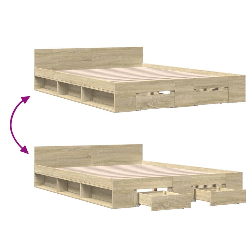 Bed Frame with Drawers Sonoma Oak 160x200 cm Engineered Wood