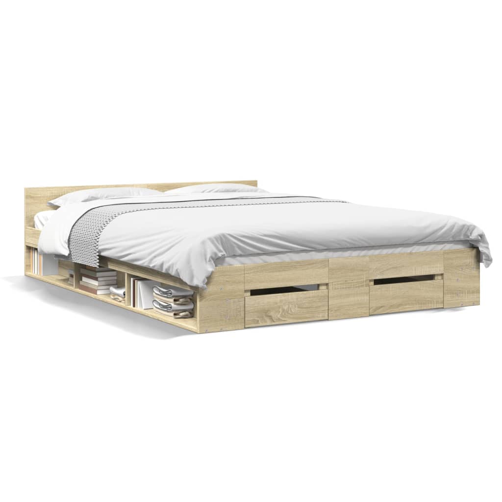 Bed Frame with Drawers Sonoma Oak 160x200 cm Engineered Wood