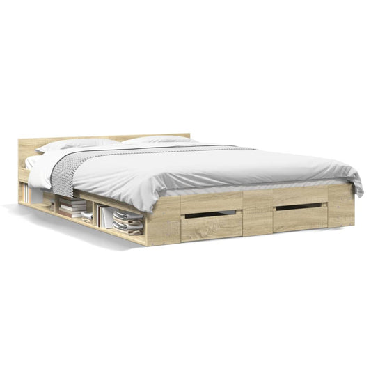 Bed Frame with Drawers Sonoma Oak 160x200 cm Engineered Wood