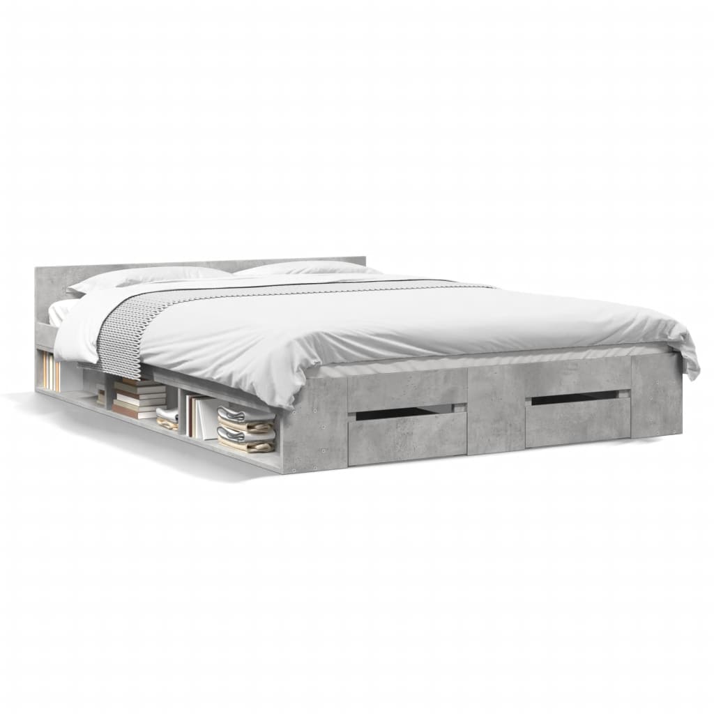 Bed Frame with Drawers without Mattress Concrete Grey 160x200 cm