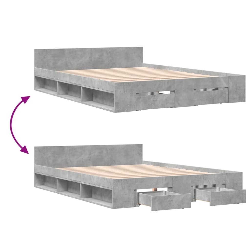 Bed Frame with Drawers without Mattress Concrete Grey 160x200 cm