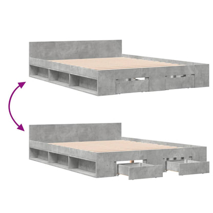 Bed Frame with Drawers without Mattress Concrete Grey 160x200 cm