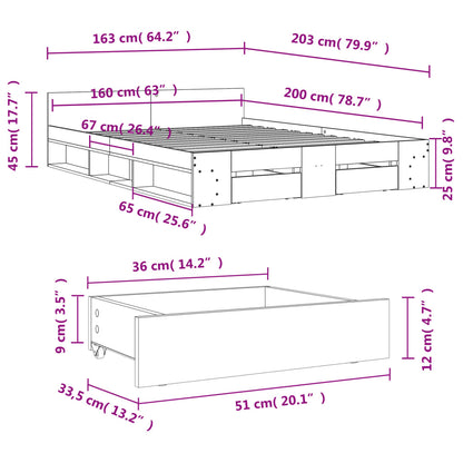 Bed Frame with Drawers without Mattress Concrete Grey 160x200 cm