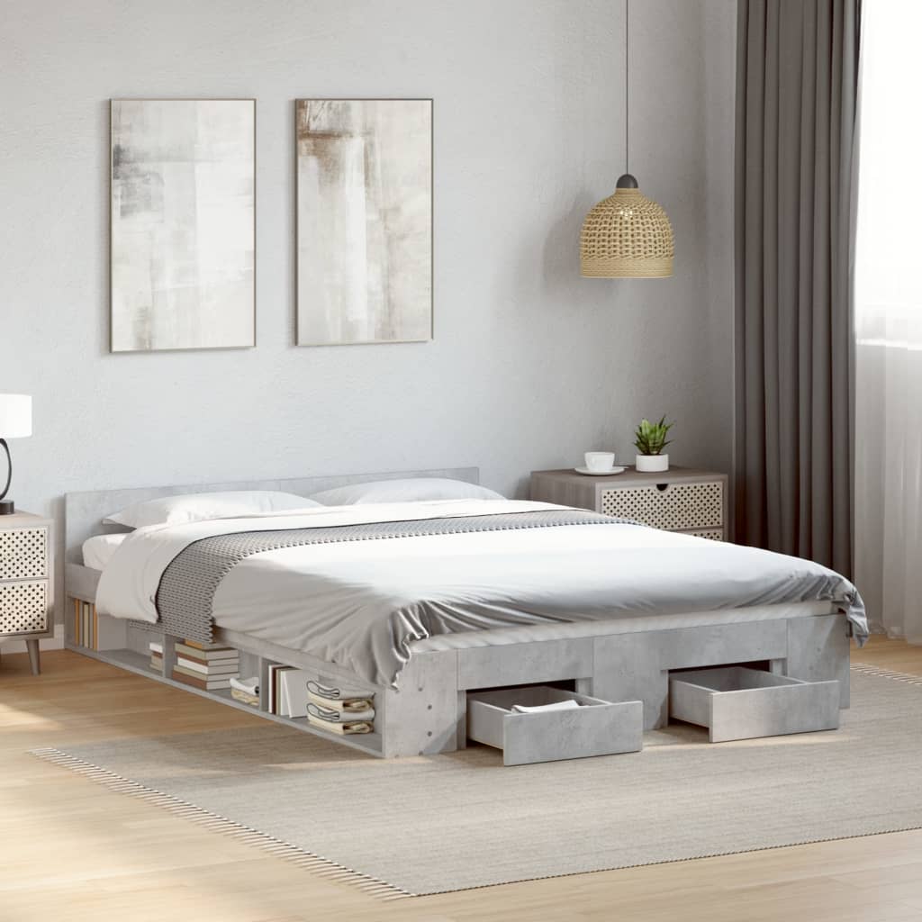 Bed Frame with Drawers without Mattress Concrete Grey 160x200 cm