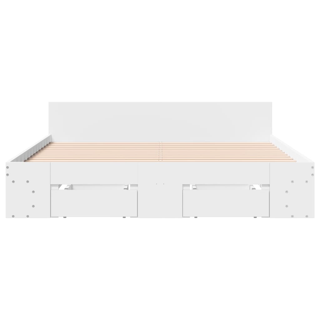 Bed Frame with Drawers without Mattress White 150x200 cm King Size