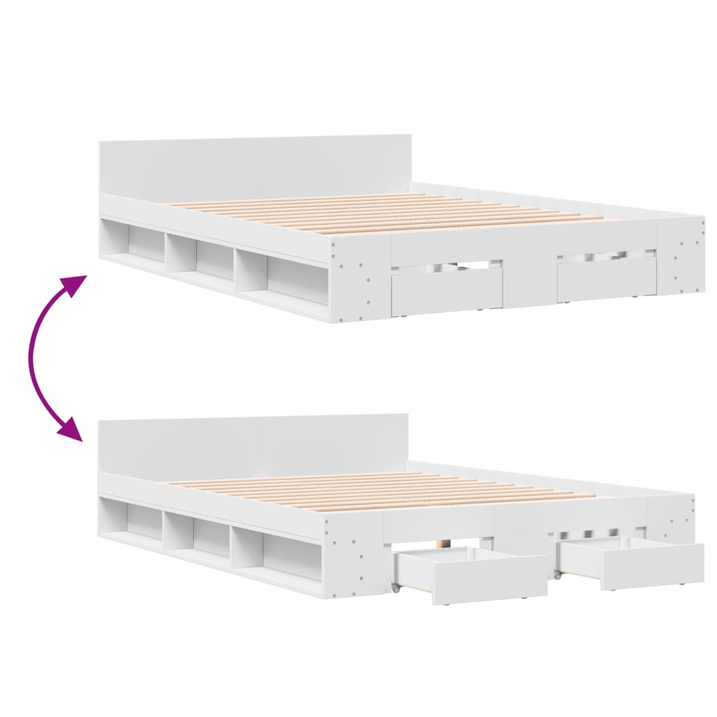 Bed Frame with Drawers without Mattress White 150x200 cm King Size