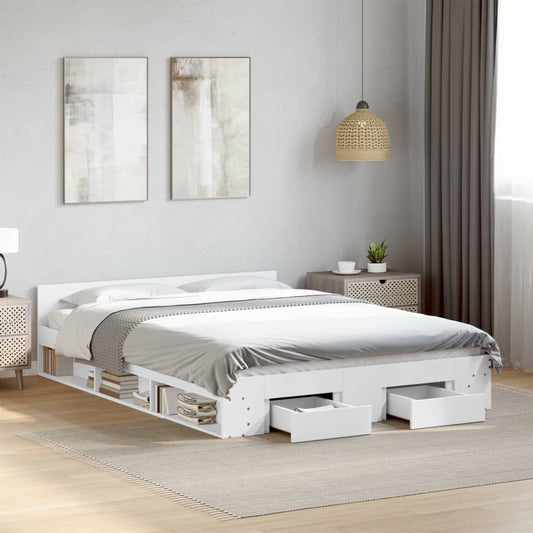 Bed Frame with Drawers without Mattress White 150x200 cm King Size