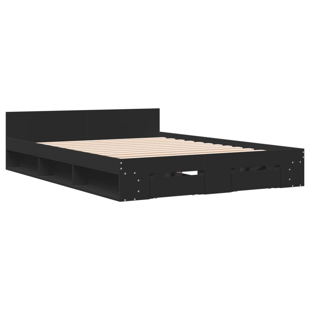 Bed Frame with Drawers Black 150x200 cm King Size Engineered Wood