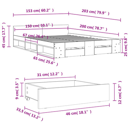 Bed Frame with Drawers Black 150x200 cm King Size Engineered Wood