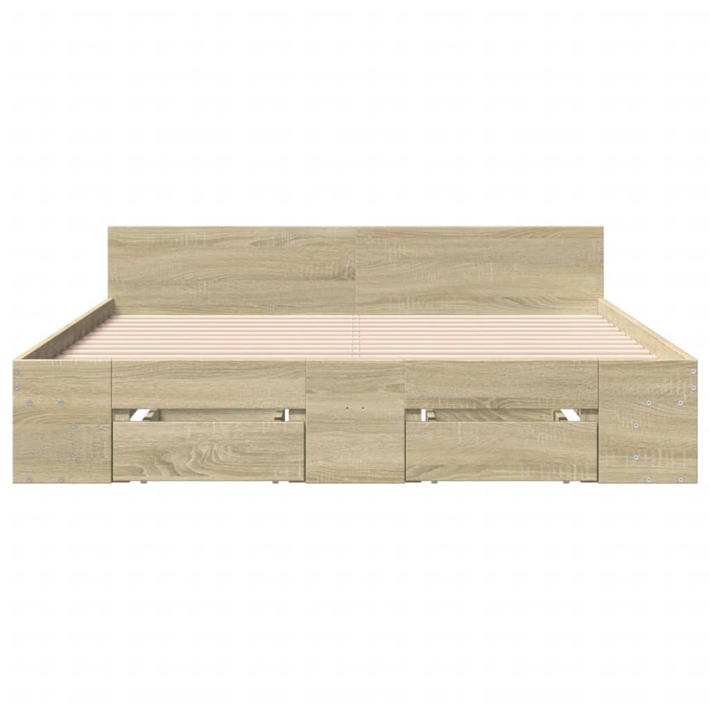 Bed Frame with Drawers Sonoma Oak 150x200 cm King Size Engineered Wood