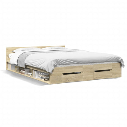 Bed Frame with Drawers Sonoma Oak 150x200 cm King Size Engineered Wood