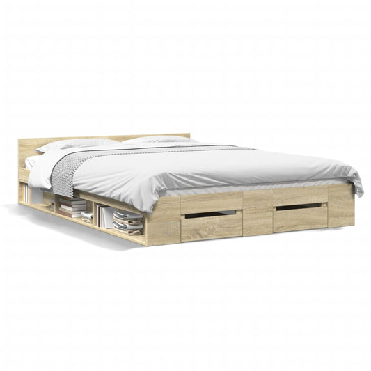 Bed Frame with Drawers Sonoma Oak 150x200 cm King Size Engineered Wood