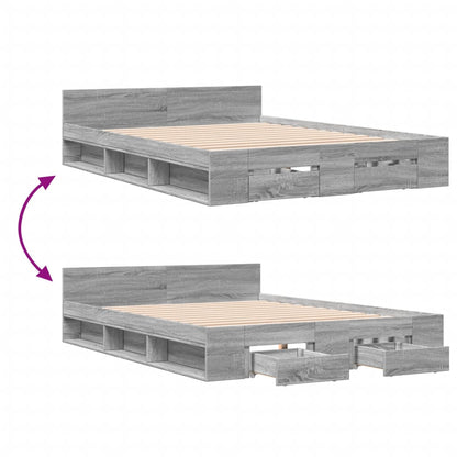 Bed Frame with Drawers without Mattress Grey Sonoma 150x200 cm King Size