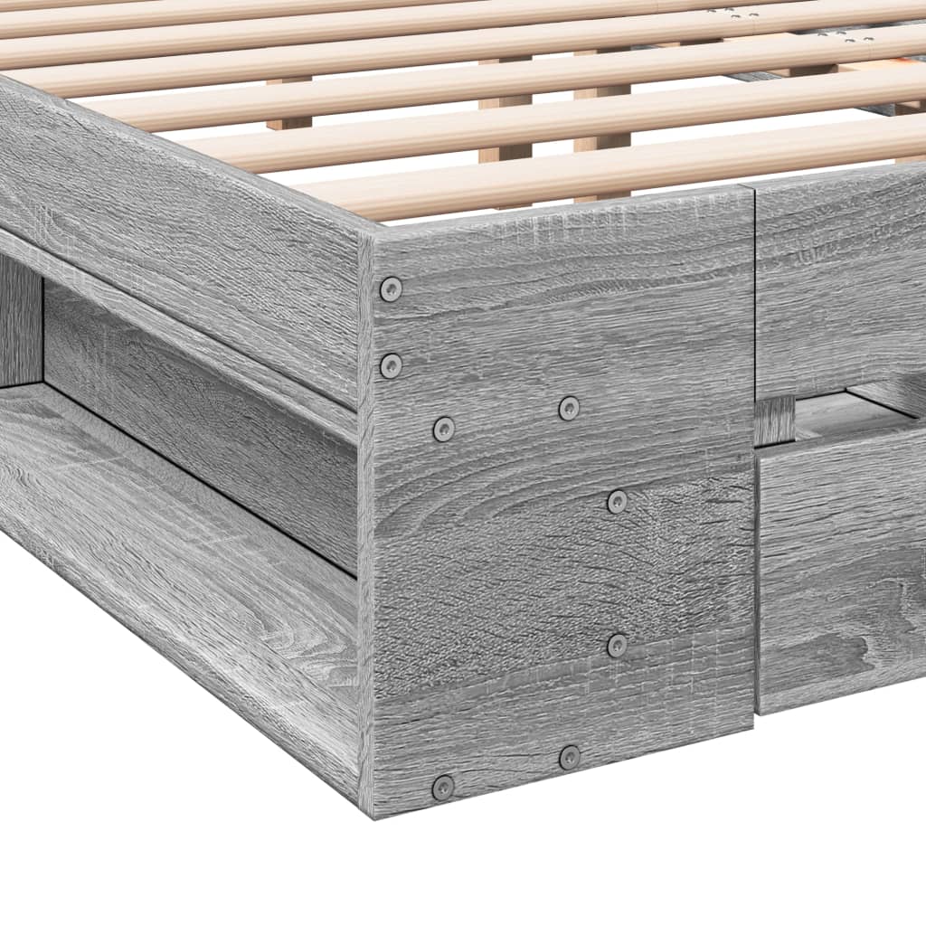 Bed Frame with Drawers without Mattress Grey Sonoma 150x200 cm King Size