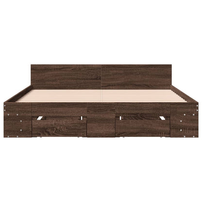 Bed Frame with Drawers Brown Oak 150x200 cm King Size Engineered Wood