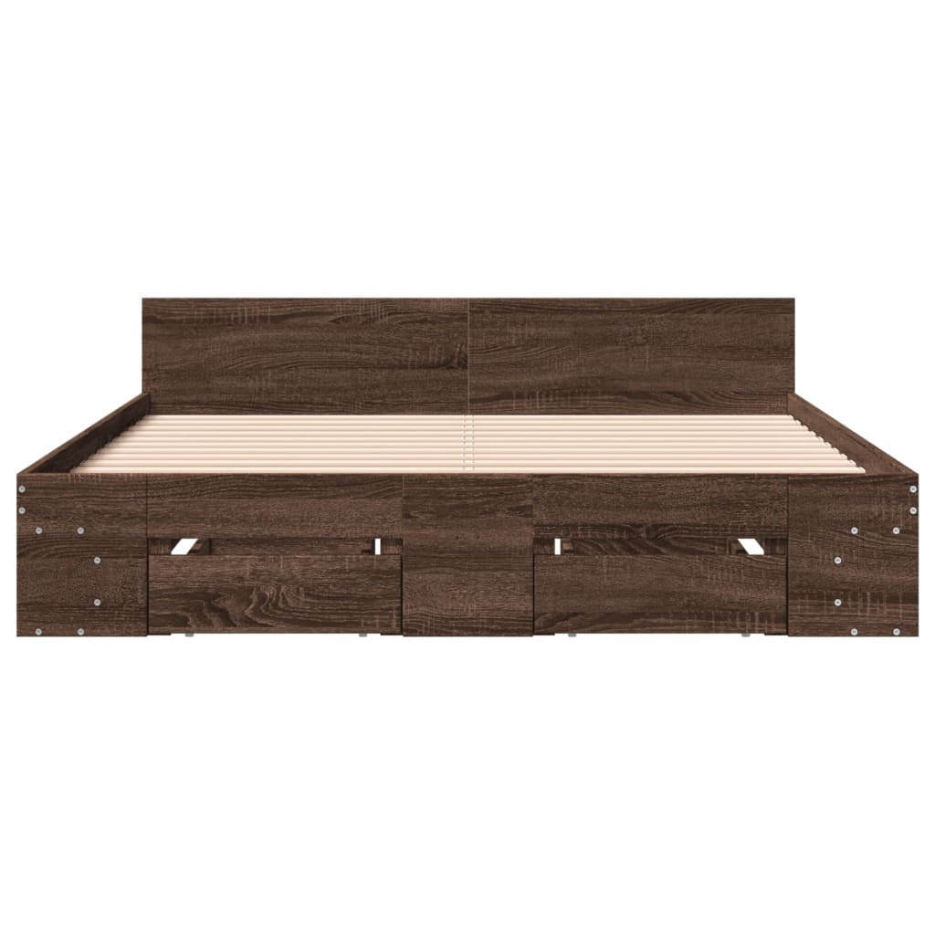 Bed Frame with Drawers Brown Oak 140x200 cm Engineered Wood