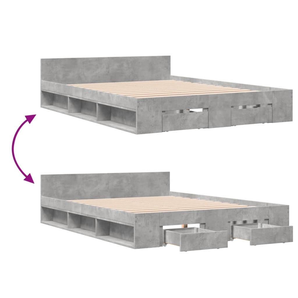 Bed Frame with Drawers Concrete Grey 120x200 cm Engineered Wood