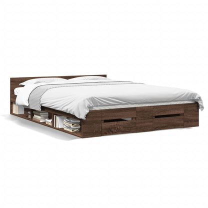 Bed Frame with Drawers Brown Oak 120x200 cm Engineered Wood