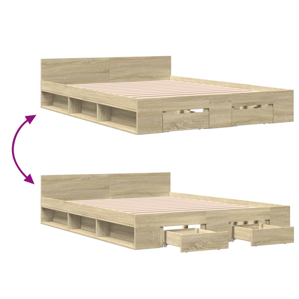 Bed Frame with Drawers without Mattress Sonoma Oak 140x190 cm