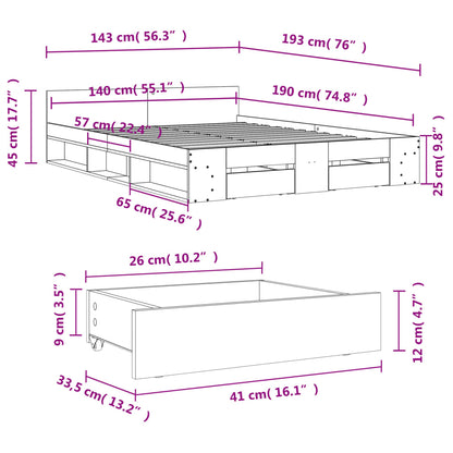 Bed Frame with Drawers without Mattress Sonoma Oak 140x190 cm