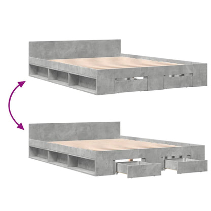 Bed Frame with Drawers Concrete Grey 140x190 cm Engineered Wood