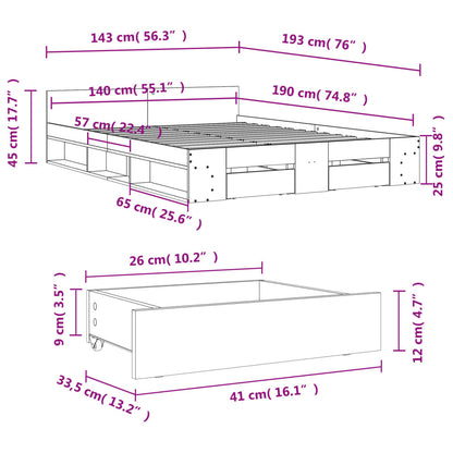 Bed Frame with Drawers Concrete Grey 140x190 cm Engineered Wood