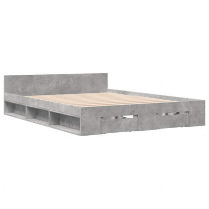 Bed Frame with Drawers Concrete Grey 135x190 cm Double Engineered Wood