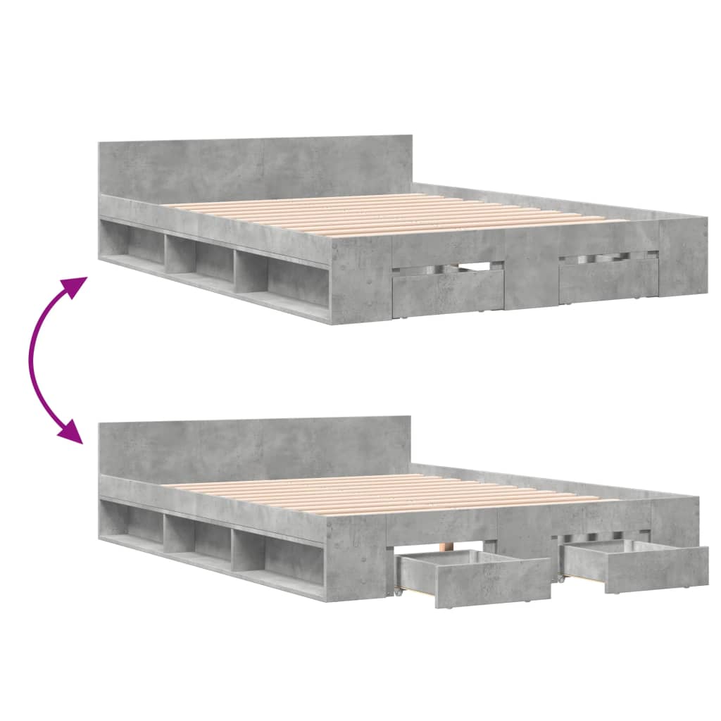 Bed Frame with Drawers Concrete Grey 135x190 cm Double Engineered Wood