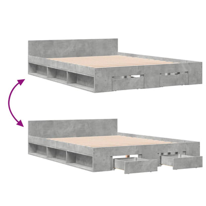 Bed Frame with Drawers Concrete Grey 135x190 cm Double Engineered Wood