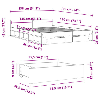 Bed Frame with Drawers Concrete Grey 135x190 cm Double Engineered Wood