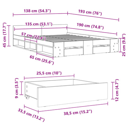 Bed Frame with Drawers without Mattress Smoked Oak 135x190 cm Double