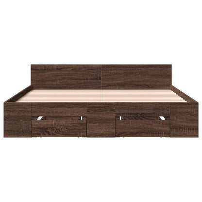 Bed Frame with Drawers Brown Oak 135x190 cm Double Engineered Wood