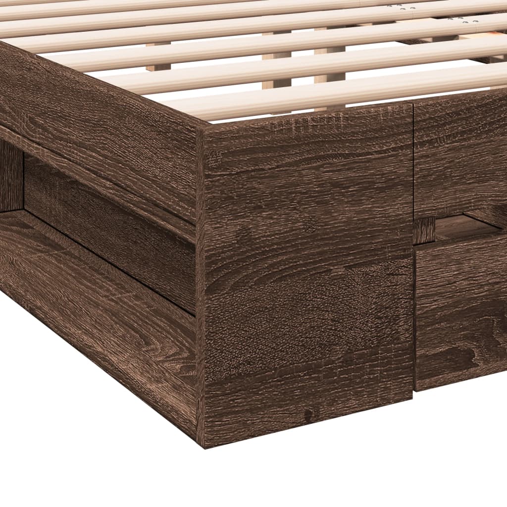 Bed Frame with Drawers Brown Oak 135x190 cm Double Engineered Wood