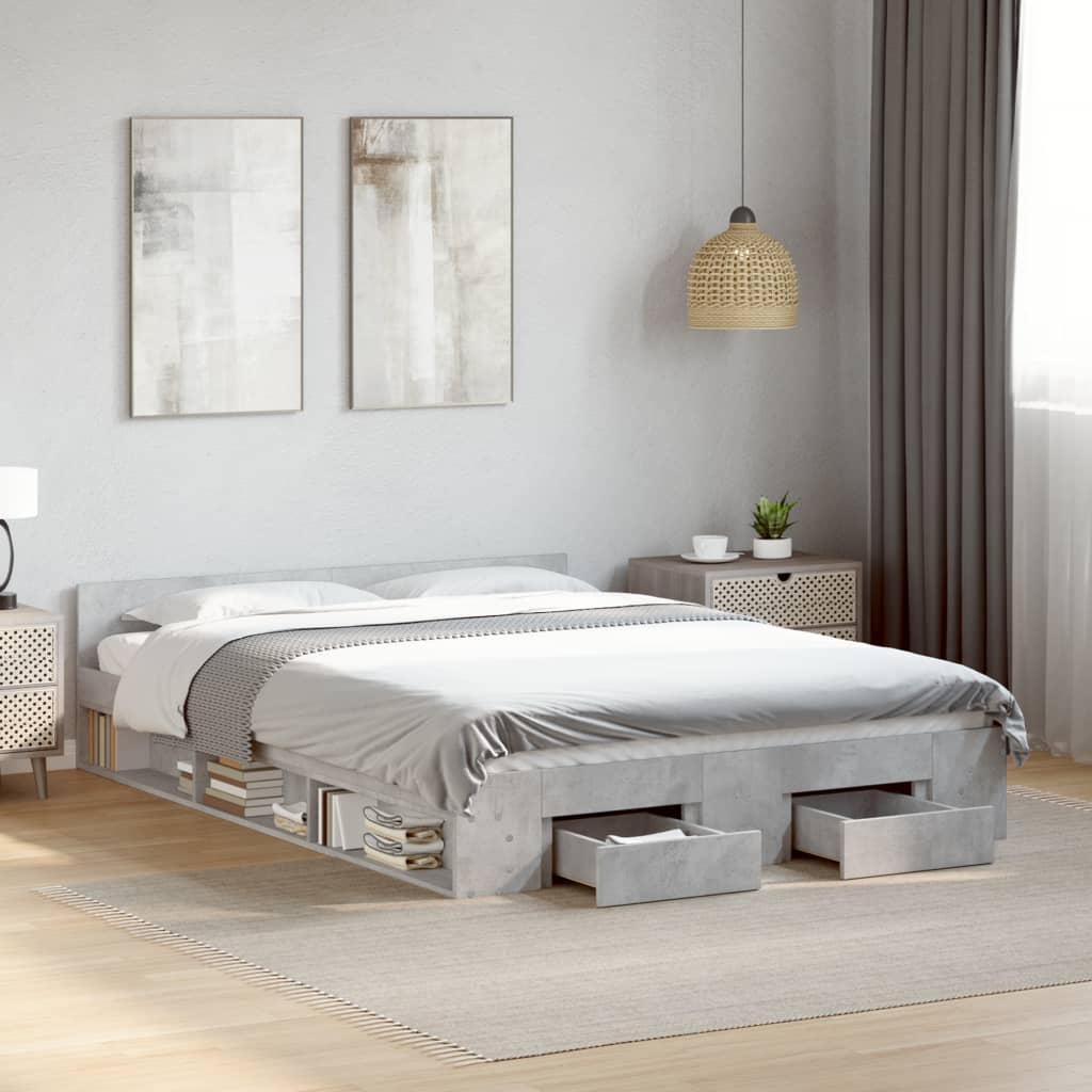 Bed Frame with Drawers Concrete Grey 120x190 cm Small Double Engineered Wood