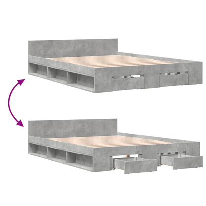 Bed Frame with Drawers Concrete Grey 120x190 cm Small Double Engineered Wood