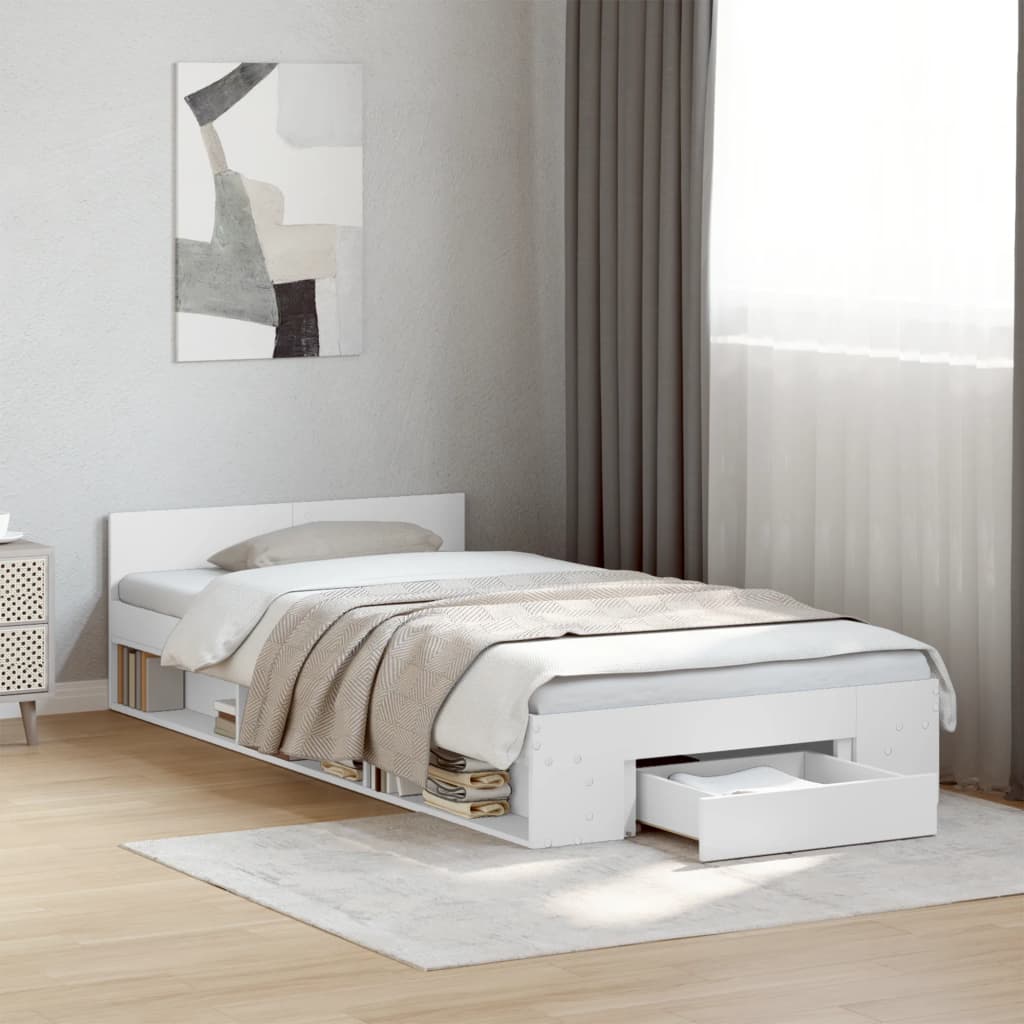 Bed Frame with Drawer without Mattress White 90x190 cm Single