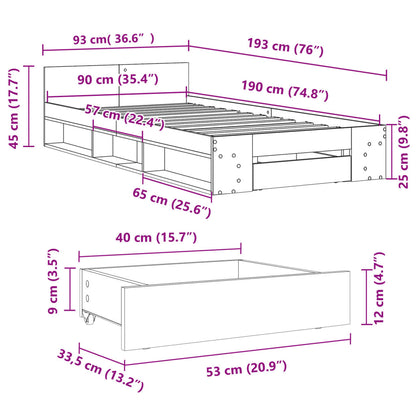 Bed Frame with Drawer without Mattress White 90x190 cm Single