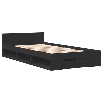 Bed Frame with Drawer Black 90x190 cm Single Engineered Wood