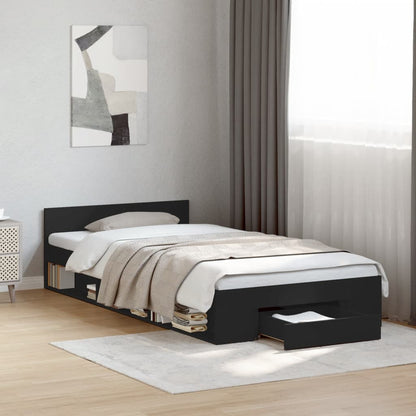 Bed Frame with Drawer Black 90x190 cm Single Engineered Wood