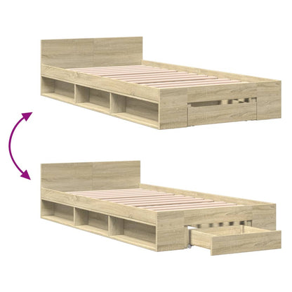 Bed Frame with Drawer Sonoma Oak 90x190 cm Single Engineered Wood